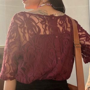 NY COLLECTION • Lace 1/4 Sleeve Blouse